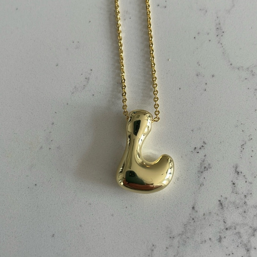 Women’s Bubble Letter Necklace, Initial Necklace, Bubble Letter, Gold Ne…